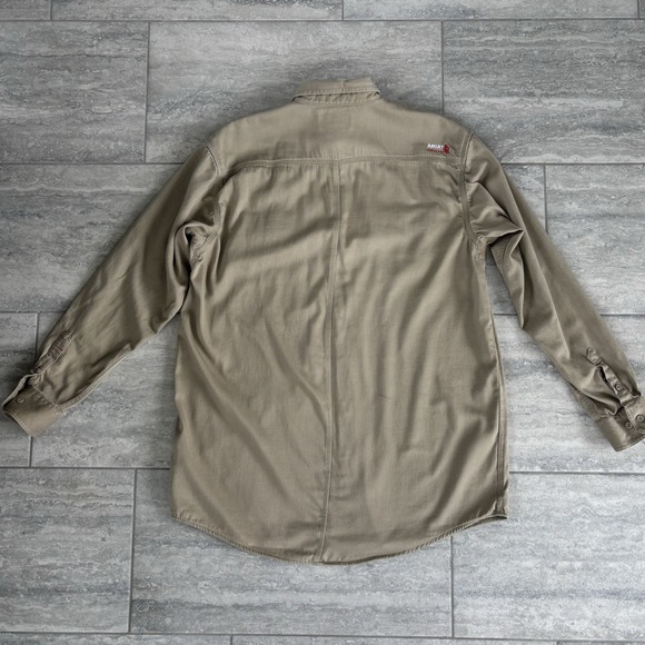 Ariat Shirt Mens XL Tall Beige FR Flame Resistant CAT 2 Button Up Durable - Picture 8 of 12